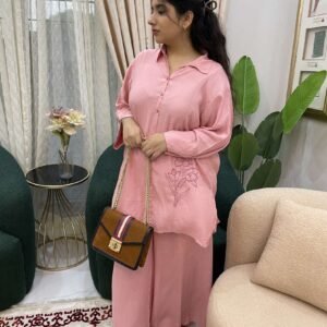 Premium Hand Embroidered Co-Ord Set (pink)