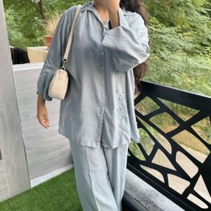 Premium Hand Embroidered Co-Ord Set (sky)